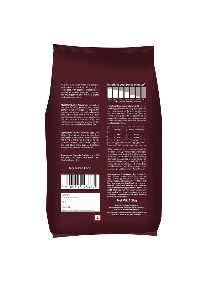 Meatup Kitten Dry Cat Food Ocean Fish (Buy 1 Get 1) 2 x 1.2 Kg - Image 2