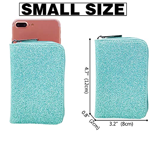 Easyoulife Genuine Leather Credit Card Holder Zipper Wallet With 26 Card Slots(Glitter Teal) - Image 3