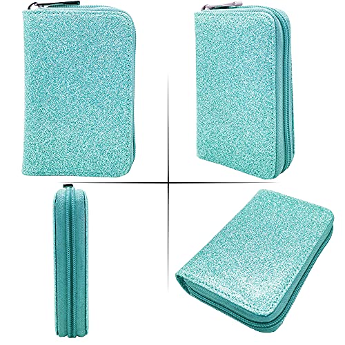 Easyoulife Genuine Leather Credit Card Holder Zipper Wallet With 26 Card Slots(Glitter Teal) - Image 5