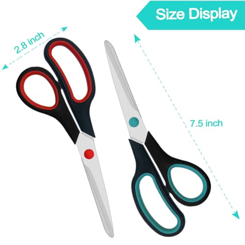 Aksiko Scissors, 2 Pack 7.5 inch Scissors for Office and Home, Scissor All Purpose for School Fabric Craft Supplies Use - Image 2