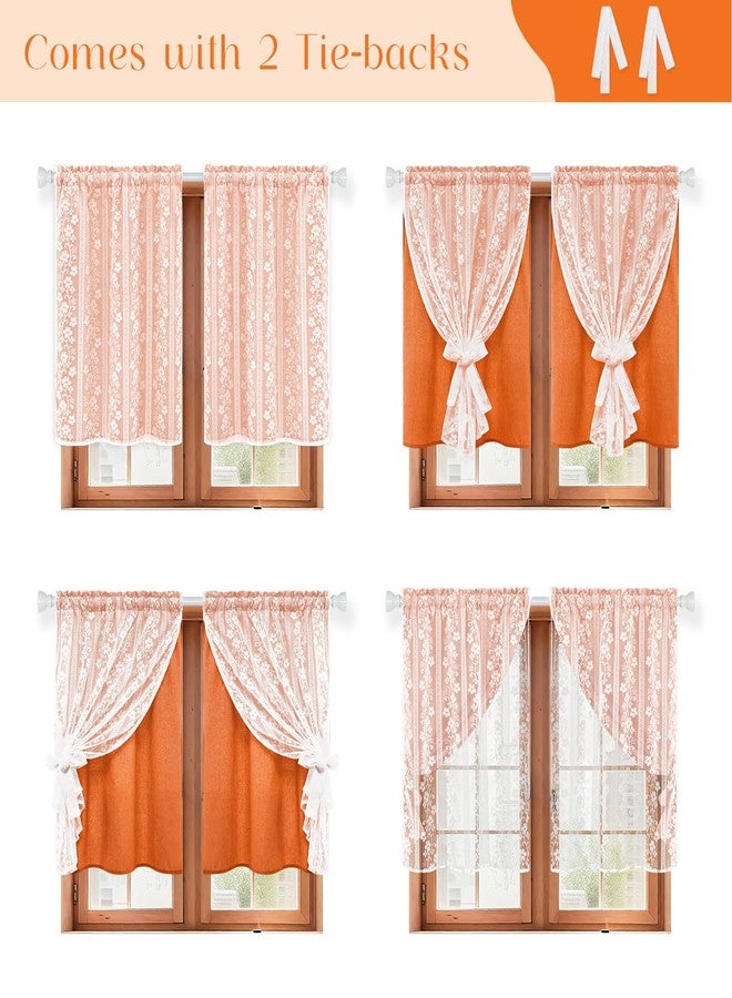 ASPMIZ Linen Kitchen Curtains Double Layers Window Curtain with Linen Lace, Farmhouse Cafe Curtain 36 Inch Length Rod Pocket, Light Filtering Bathroom Tier Curtains with 2 Tiebacks, Orange - Image 3