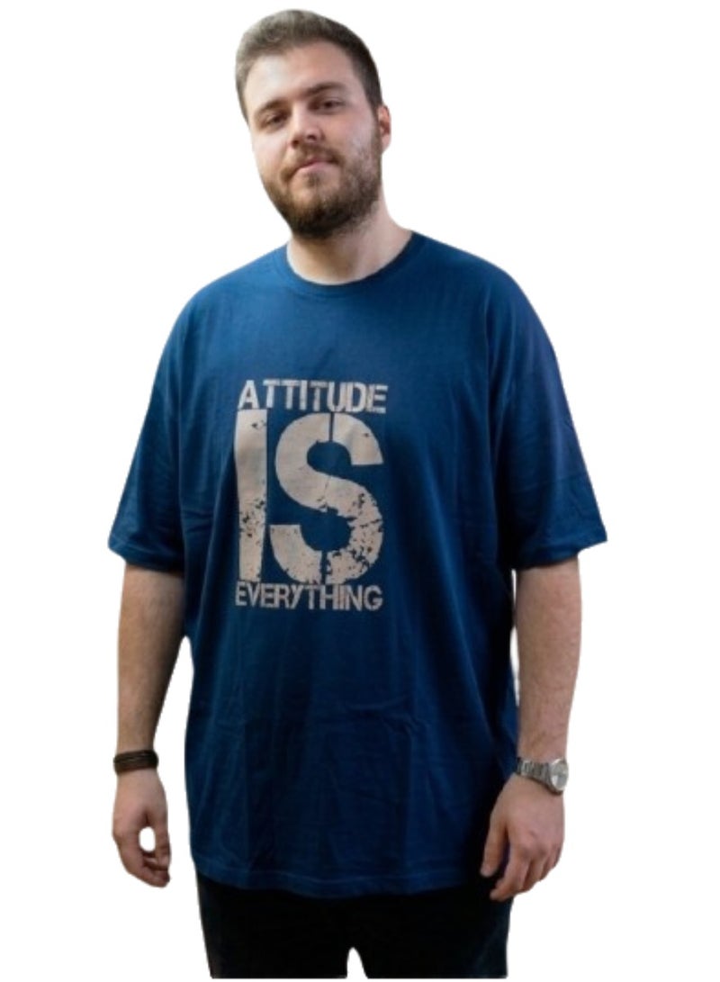 Men's Oversize Navy Blue Cotton T-Shirt - Graphic Print - Image 1