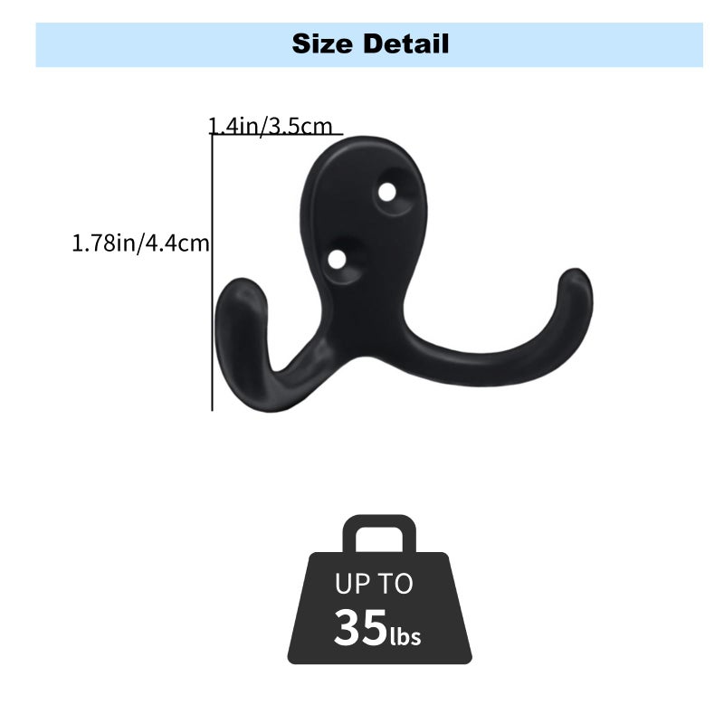 Kruodop 4 Pack Wall Hooks Wall Mounted Coat Hooks for Hanging Heavy Duty, Black Towel Hooks, Metal Double Coat Hanger with Screws Cup Retro for Coats, Handbags, Towels, Hat - Image 2