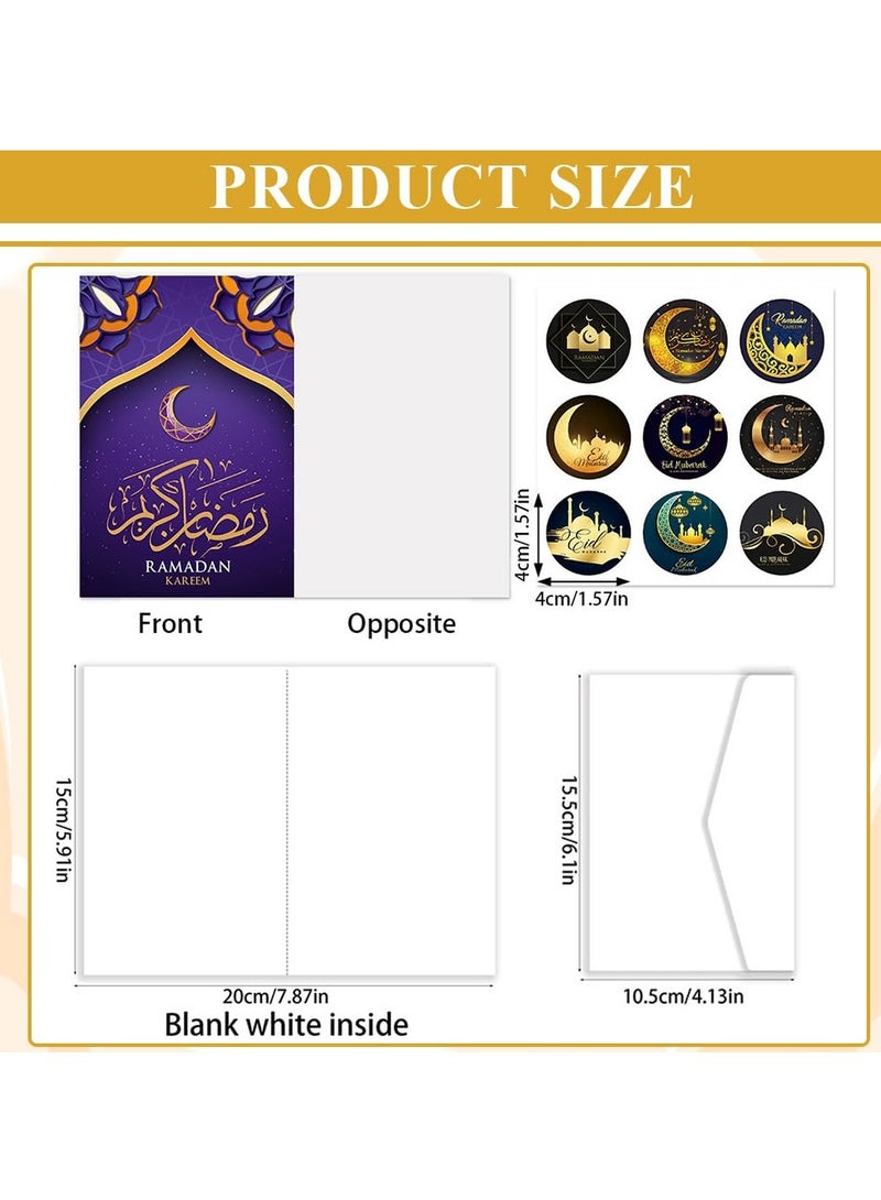 موردلي 12 حزمة من بطاقات العيد وبطاقات عيد مبارك وزينة عيد مبارك الإسلامية وبطاقة حج رمضان مبارك مع 12 ظرفًا وملصقات عيد مبارك لمستلزمات الحفلات - Image 2
