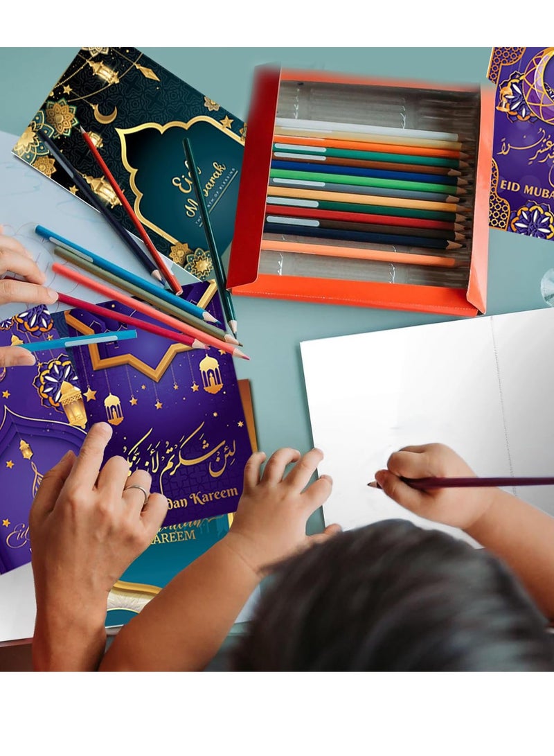 موردلي 12 حزمة من بطاقات العيد وبطاقات عيد مبارك وزينة عيد مبارك الإسلامية وبطاقة حج رمضان مبارك مع 12 ظرفًا وملصقات عيد مبارك لمستلزمات الحفلات - Image 5