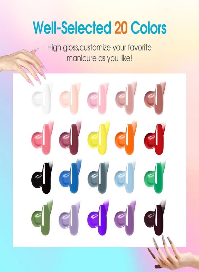 ROSALIND 20 Colors Poly Nail Gel Kit with Mini Nail Lamp Glitter Poly Nail Gel Kit Collection with Tools Clear Spring Summer Halloween Starter Kit - Image 2