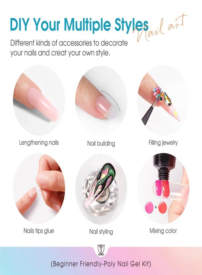 ROSALIND 20 Colors Poly Nail Gel Kit with Mini Nail Lamp Glitter Poly Nail Gel Kit Collection with Tools Clear Spring Summer Halloween Starter Kit - Image 5