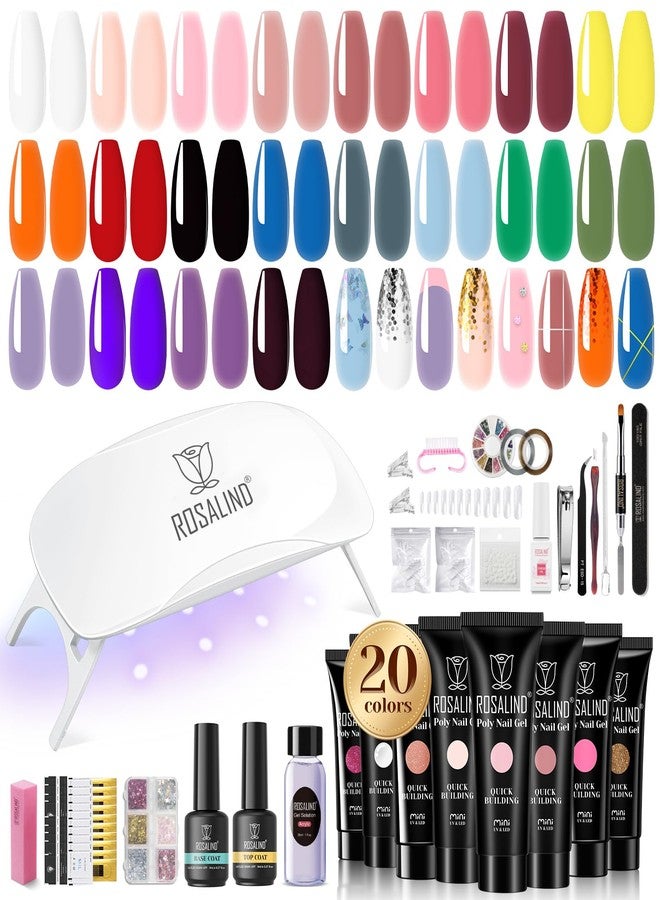 ROSALIND 20 Colors Poly Nail Gel Kit with Mini Nail Lamp Glitter Poly Nail Gel Kit Collection with Tools Clear Spring Summer Halloween Starter Kit - Image 1