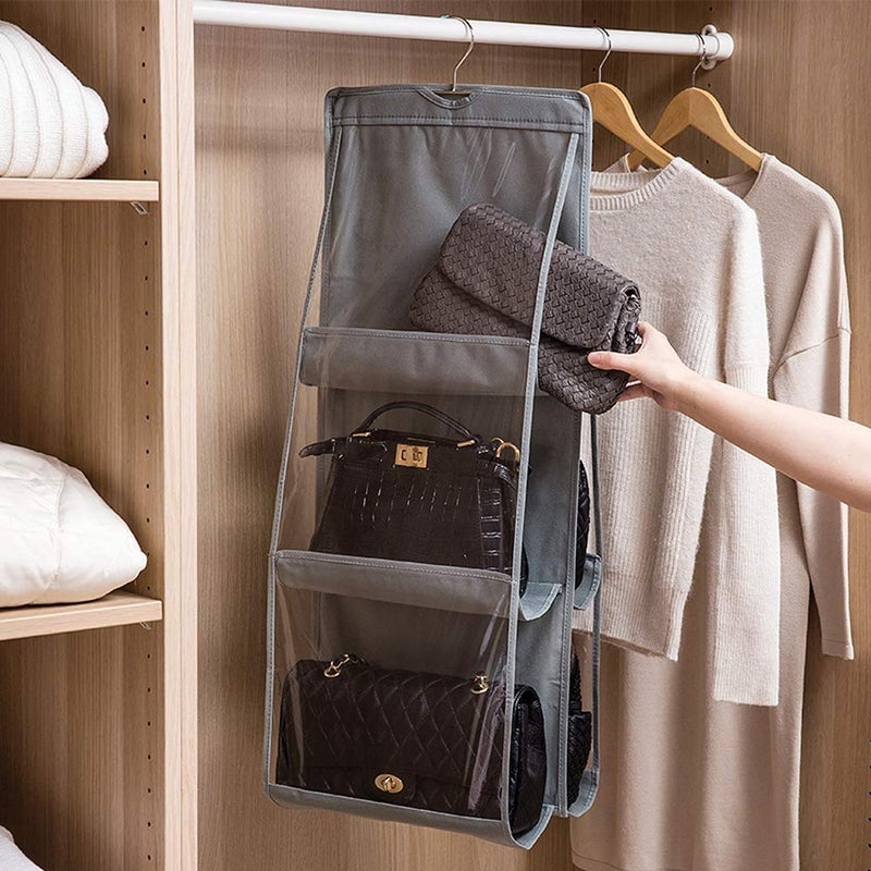 Inditradition NonWoven Polished 6 Pockets Standing Storage Rack for Handbags Purse Clutches Hats with Hook Grey 90 cm - Image 4