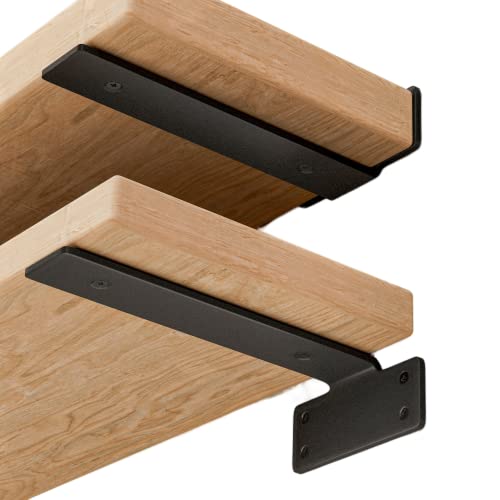 WEKIS Shelf Brackets Floating Shlef Brackets 6-Inch 6-Packs, 1/5 Inch Thick Heavy Duty Shelving Brackets for Wood Shelves, 6" Hidden Black Metal L Bracket Shelf Bracket Supports with 160 Lbs Load Capacity - Image 1