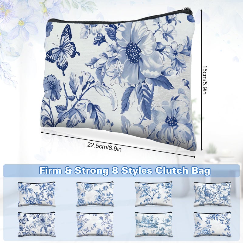 Stuffygreenus 24 Pcs Floral Cosmetic Bags Bulk for Women Blue and White Floral Makeup Bags Chinoiserie Canvas Travel Zipper Pouches Aesthetic Toiletry Bag for Girls Women Bridesmaids Wedding Supplies - Image 2