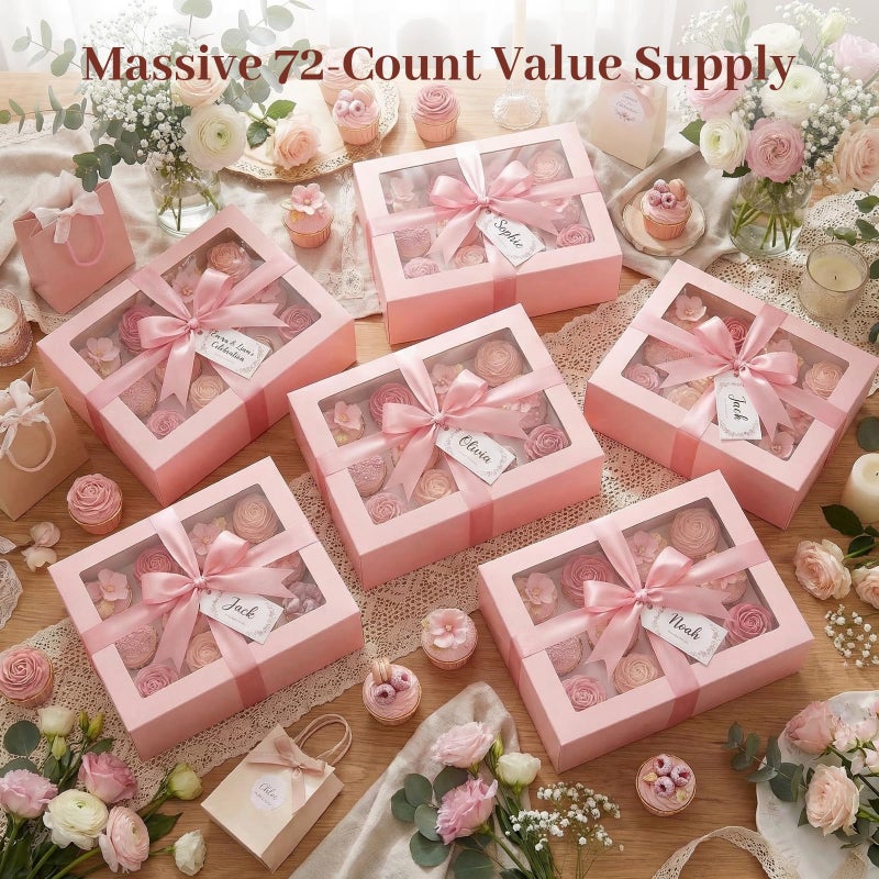 VGOODALL 12 Count Cupcake Boxes, 6PCS 13.2x9.8x4Inches Pink Cupcake Container with Window Boxes Holding 72 Pastry Box for Birthday Holiday Party Bakery Supplies - Image 5