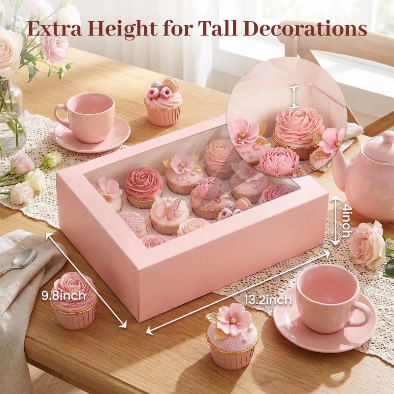 VGOODALL 12 Count Cupcake Boxes, 6PCS 13.2x9.8x4Inches Pink Cupcake Container with Window Boxes Holding 72 Pastry Box for Birthday Holiday Party Bakery Supplies - Image 2