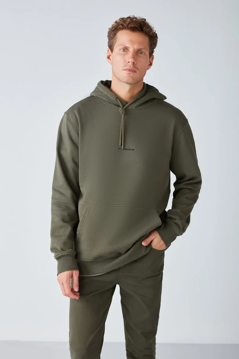 جريميلانج Epic Men's Soft Fabric Hooded Cord Regular Fit Embroidered Khaki Sweatshirt