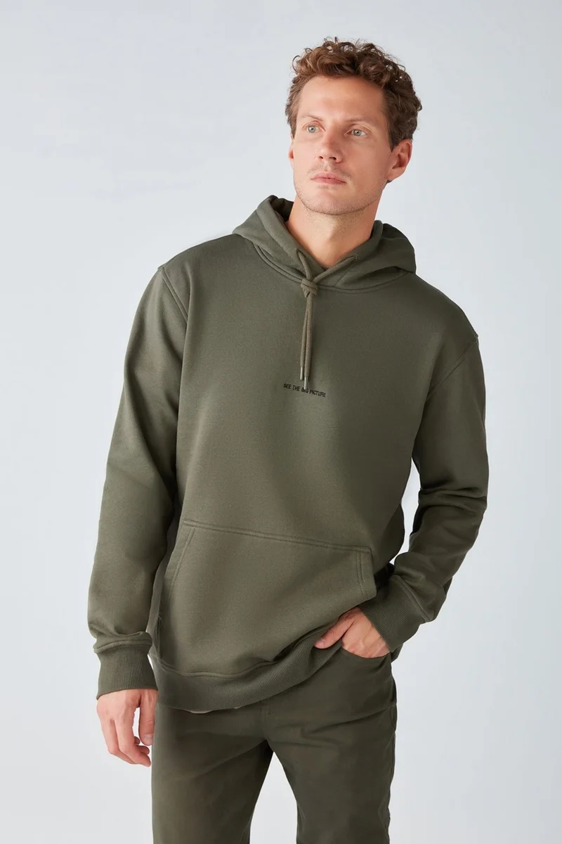 جريميلانج Epic Men's Soft Fabric Hooded Cord Regular Fit Embroidered Khaki Sweatshirt