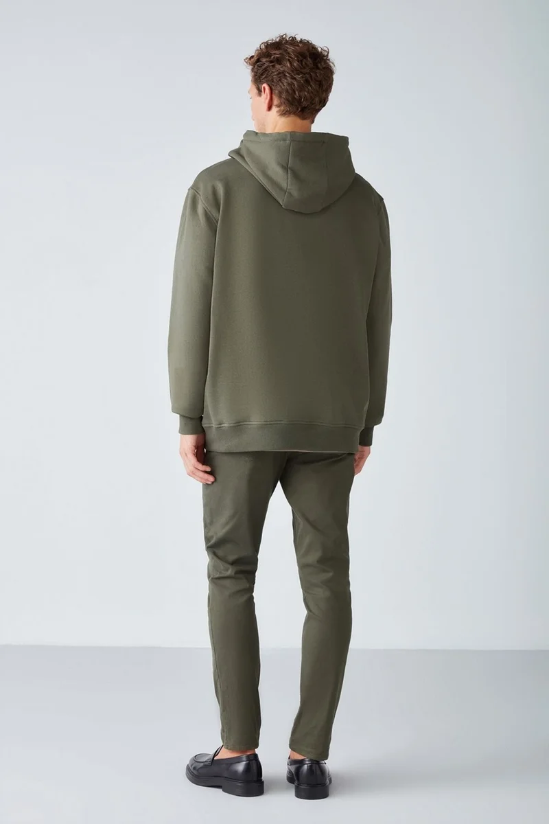 جريميلانج Epic Men's Soft Fabric Hooded Cord Regular Fit Embroidered Khaki Sweatshirt