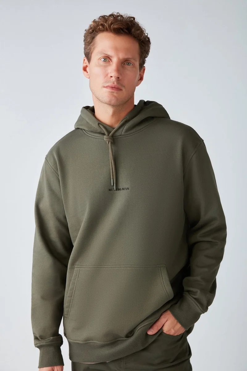 جريميلانج Epic Men's Soft Fabric Hooded Cord Regular Fit Embroidered Khaki Sweatshirt