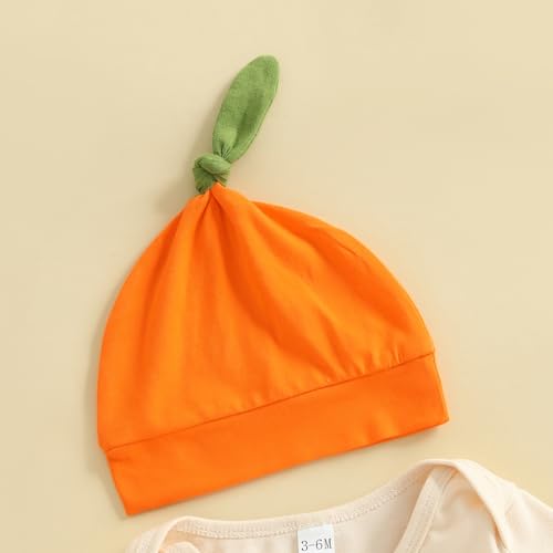 BemeyourBBs My First Halloween Baby Boy Outfit Long Sleeve Pumpkin Romper Pants Set with Beanie Hat Newborn Boy Fall Clothes (1st Halloween Beige, 12-18 Months) - Image 5