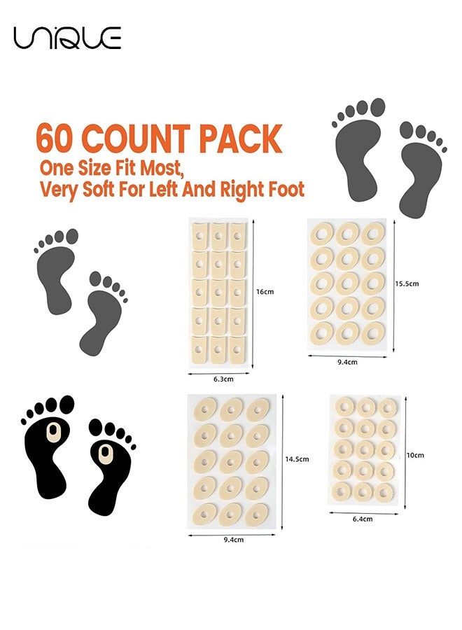 يونيك 60 قطعة مجموعة جص إزالة الذرة بالقدم ، وسائد لاصقة ذاتية العصا للوسادة وتقليل الضغط من النسيج والذرة والبثور والاحتكاكات كعب ووسائد العصا الذاتية ، 4 نماذج - Image 2