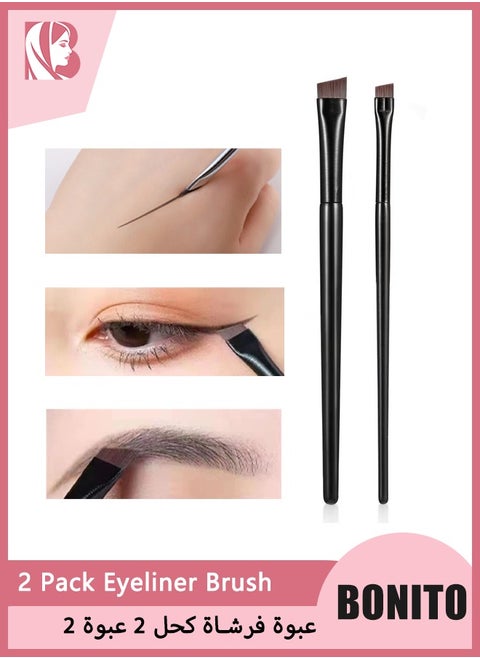 2 Pack Eyeliner Brush, Angled and Fine Point Brushes for Precise Makeup Application - Flat Brush Makeup, Brow and Eyeliner Tools