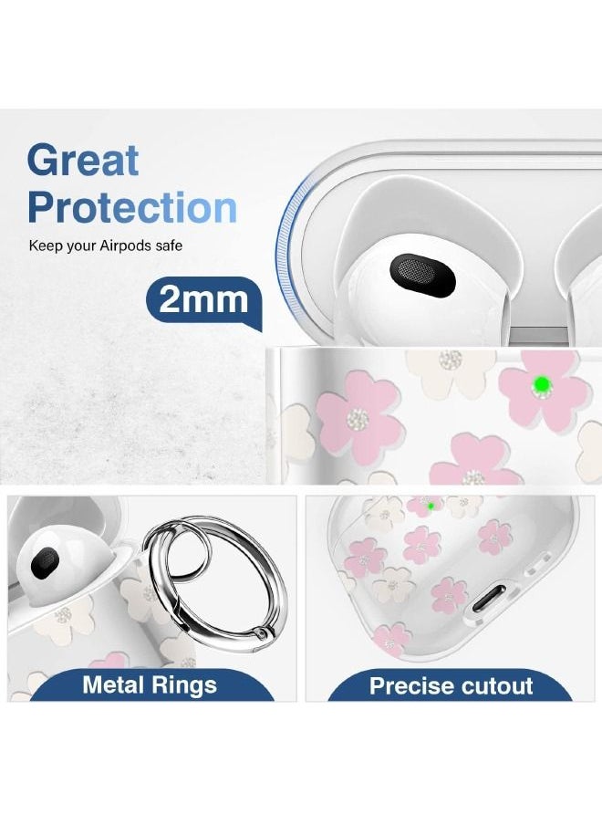 Generic Airpods 3 Case, Protective Case with Metal Ring for Airpods 3/2021, Protective Case Prevent Drops, Charging LED Visible, White Pink Flower Personalized Design Compatible with Apple Airpods 3 2021  - Image 4