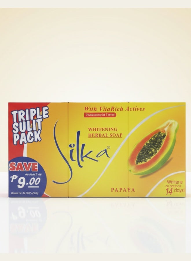 سيلكا صابون سيلكا بابايا للتفتيح العشبي 3 قطع 90 جم تفتيح وترطيب وتنظيف عميق لبشرة ناعمة ومشرقة