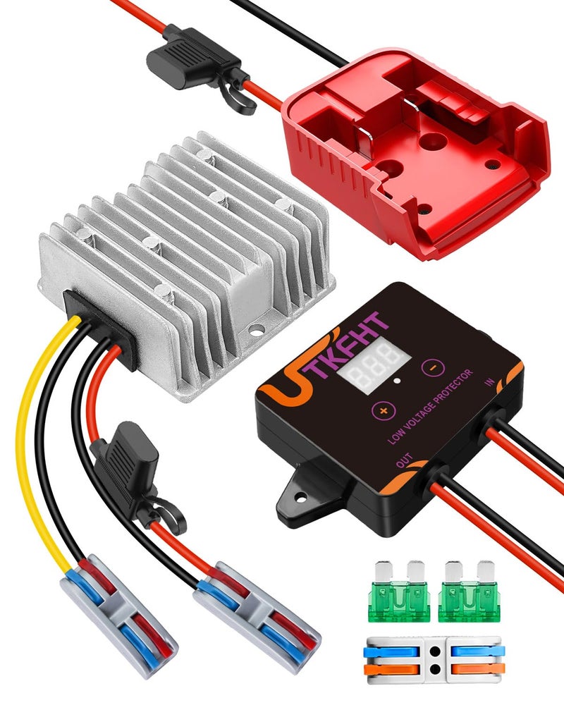 UTKFHT 18V to 12V Step Down Voltage Converter Compatible with Milwaukee M18 18V Battery, DC Voltage Regulator 15A MAX 120W Power Wheel Battery Adapter, Step Down Converter with Upgrade Low Voltage Protection - Image 1