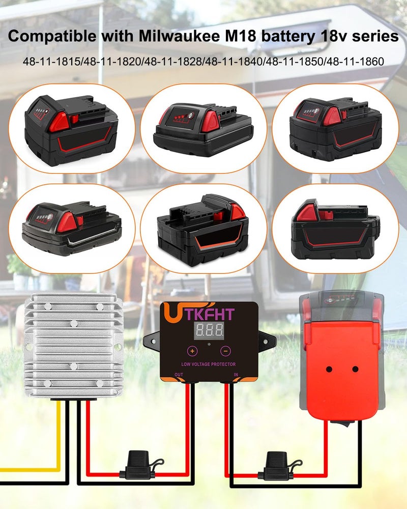 UTKFHT 18V to 12V Step Down Voltage Converter Compatible with Milwaukee M18 18V Battery, DC Voltage Regulator 15A MAX 120W Power Wheel Battery Adapter, Step Down Converter with Upgrade Low Voltage Protection - Image 2