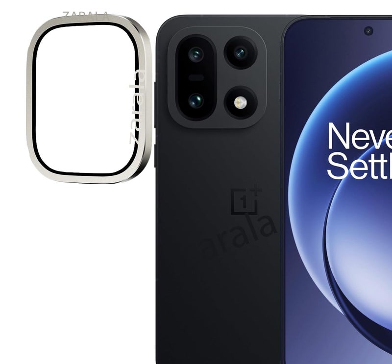 ZARALA Camera Lens Frame Glass Compatible with oneplus 15 Tempered Glass Aluminum Alloy Frame Individual Camera Lens Protector Cover Silver - Image 1