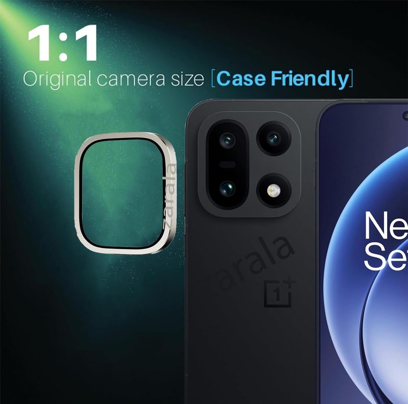 ZARALA Camera Lens Frame Glass Compatible with oneplus 15 Tempered Glass Aluminum Alloy Frame Individual Camera Lens Protector Cover Silver - Image 2