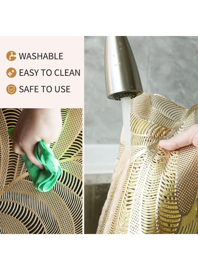 فلاي رود مفرش طاولة مجوف لطاولة الطعام، مفرش طاولة مقاوم للحرارة، مفرش طاولة من الفينيل على شكل زهرة، مفرش طاولة مقاوم للماء وقابل للغسل، قطعة مركزية لديكور الطاولة لحفلات الزفاف (ذهبي) - Image 3