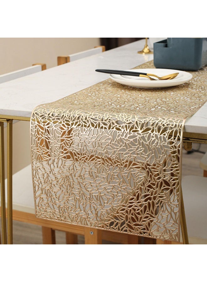 فلاي رود مفرش طاولة مجوف لطاولة الطعام، مفرش طاولة مقاوم للحرارة، مفرش طاولة من الفينيل على شكل زهرة، مفرش طاولة مقاوم للماء وقابل للغسل، قطعة مركزية لديكور الطاولة لحفلات الزفاف (ذهبي) - Image 5