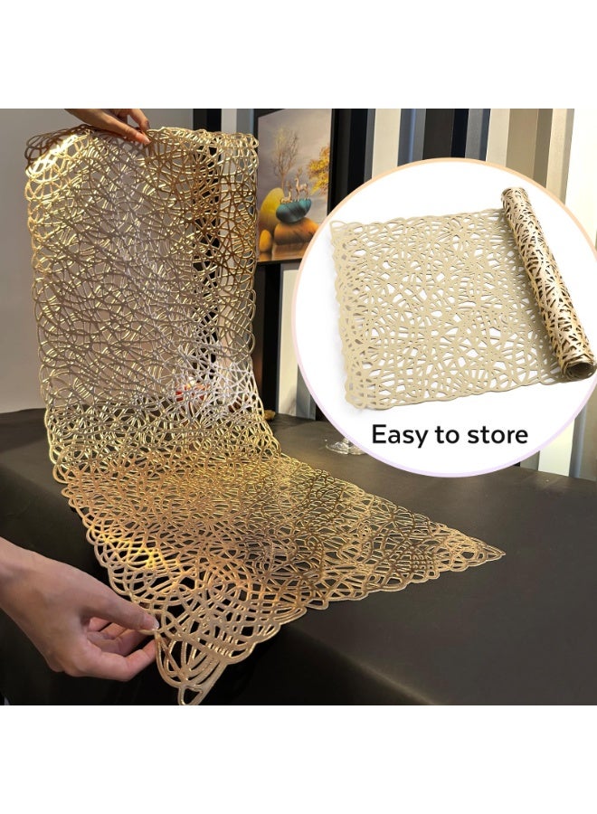 فلاي رود مفرش طاولة مجوف لطاولة الطعام، مفرش طاولة مقاوم للحرارة، مفرش طاولة من الفينيل على شكل زهرة، مفرش طاولة مقاوم للماء وقابل للغسل، قطعة مركزية لديكور الطاولة لحفلات الزفاف (ذهبي) - Image 4