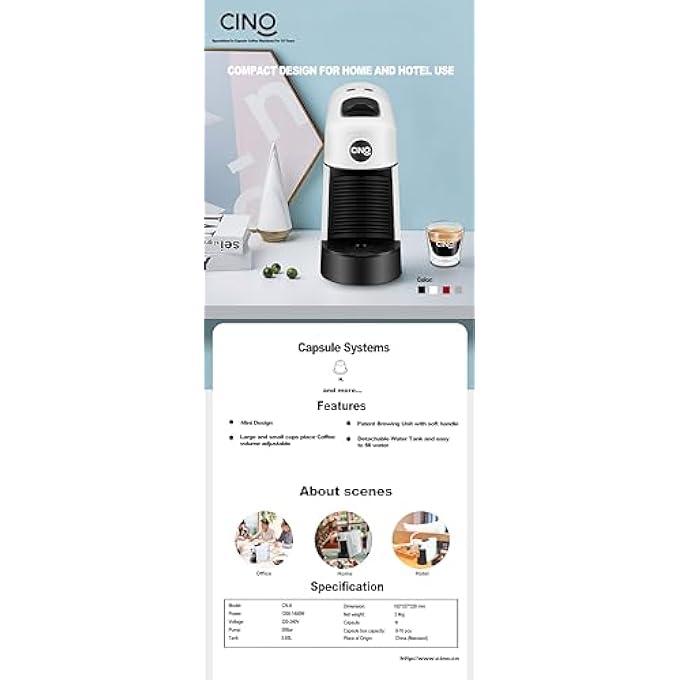 CINO Pinta Compact Coffee MachineSleek DesignPortableBlack - Image 2