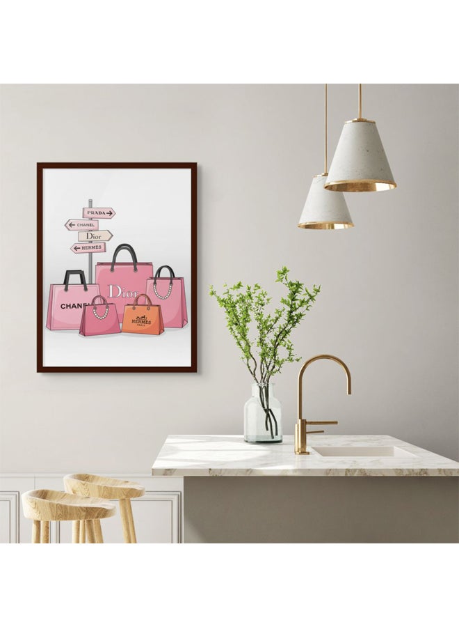 آرت دیکور  ديكور فني مؤطر بطباعة صورة فنية جميلة لأكياس التسوق الفاخرة جدار الفن الوردي أزياء بوتيك التوضيح أكياس مصمم الحديثة الأعمال الفنية مستوحاة لغرفة النوم وغرفة خلع الملابس والهدايا - Image 2