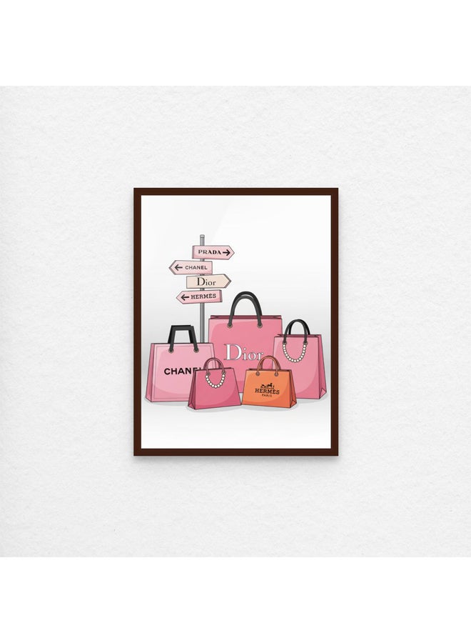 آرت دیکور  ديكور فني مؤطر بطباعة صورة فنية جميلة لأكياس التسوق الفاخرة جدار الفن الوردي أزياء بوتيك التوضيح أكياس مصمم الحديثة الأعمال الفنية مستوحاة لغرفة النوم وغرفة خلع الملابس والهدايا - Image 1