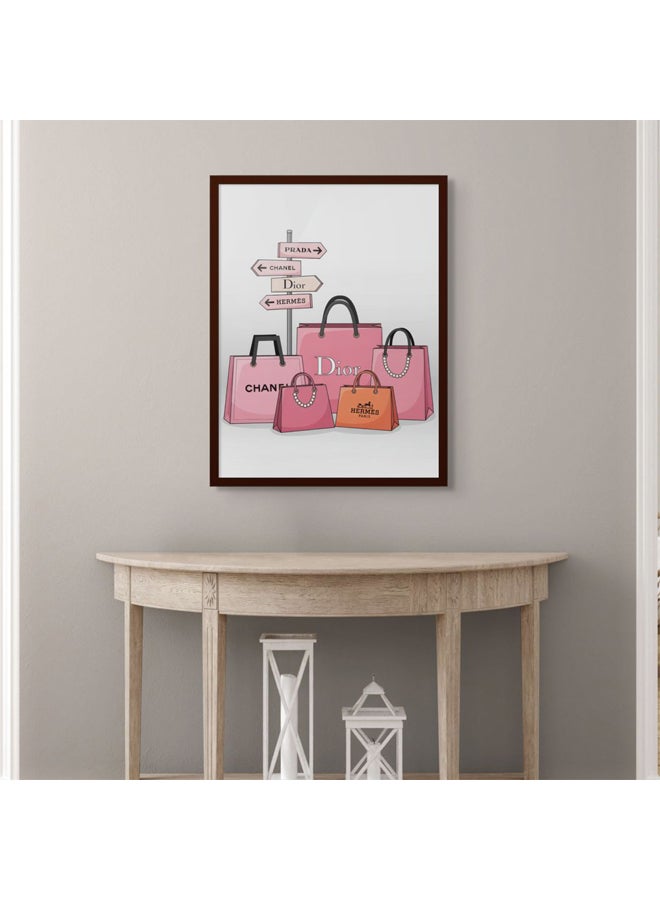 آرت دیکور  ديكور فني مؤطر بطباعة صورة فنية جميلة لأكياس التسوق الفاخرة جدار الفن الوردي أزياء بوتيك التوضيح أكياس مصمم الحديثة الأعمال الفنية مستوحاة لغرفة النوم وغرفة خلع الملابس والهدايا - Image 3