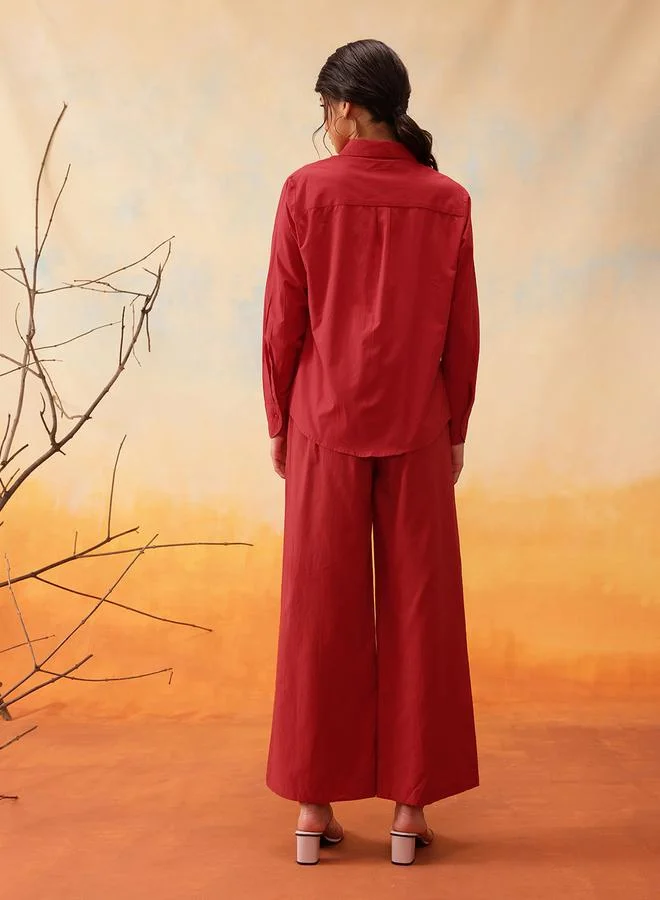 STREET 9 Red Beaded Embellished Shirt and Trousers Co-Ords