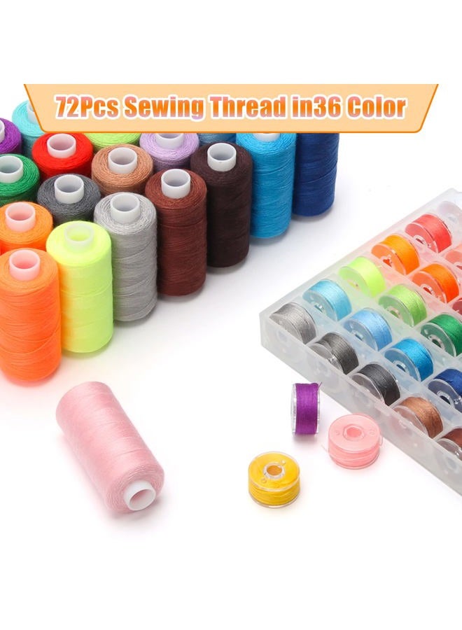 WIWAPLEX 72Pcs Bobbins Sewing Thread Kits, 437 Yards Per Thread Spools, Prewound Bobbin with Case 36 Colors Sewing Supplies for Hand & Machine Sewing, Emergency and Travel, DIY and Home - Image 3