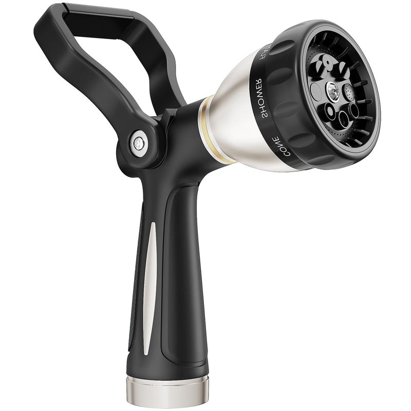 FANHAO Heavy Duty Fireman's Hose Nozzle, Metal Water Nozzle with 8 Spray Patternsï¼ŒHigh Pressure Garden Hose Sprayer with Lever Control and Non-Slip Grip to Water Lawns & Plants, Wash Cars & Clean - Image 1