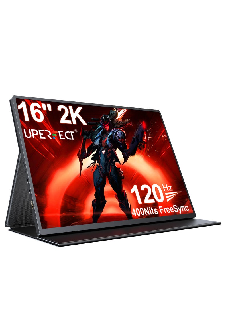 أوبيرفكت شاشة محمولة UPERFECT مقاس 16 بوصة 2560*1600P 120 هرتز شاشة محمولة للأعمال 1000:1 1600P شاشة مدمجة حامل HDMI USB C للكمبيوتر المحمول وحدة التحكم في الألعاب هيكل معدني متوافق مع VESA - Image 1