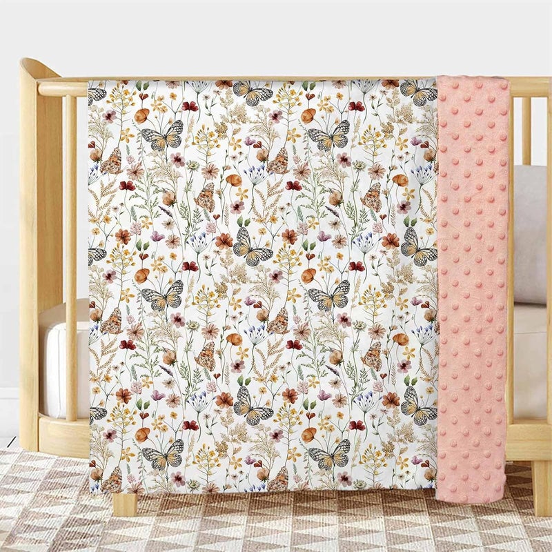 Buerhanerry Wildflower Butterfly Baby Blanket for Girls Soft Double Layer Minky with Dotted Backing Flower Garden Theme Toddler Nursery Newborn Infant Toddler Crib Bedding Receiving Blankets 30x40 - Image 2