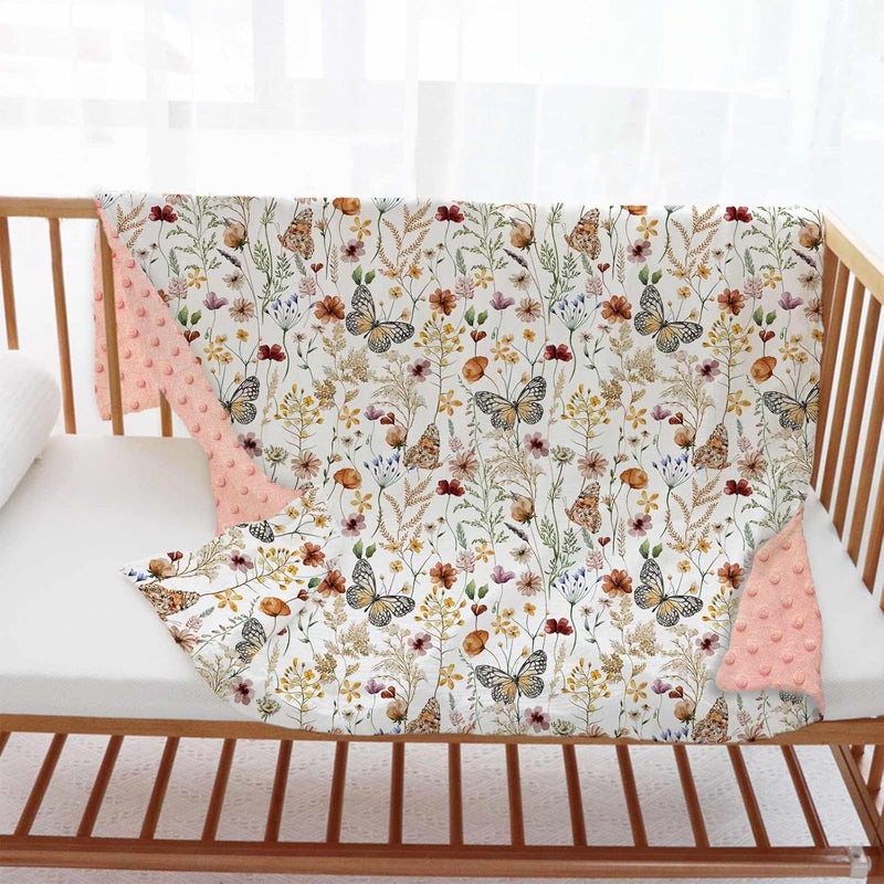 Buerhanerry Wildflower Butterfly Baby Blanket for Girls Soft Double Layer Minky with Dotted Backing Flower Garden Theme Toddler Nursery Newborn Infant Toddler Crib Bedding Receiving Blankets 30x40 - Image 4