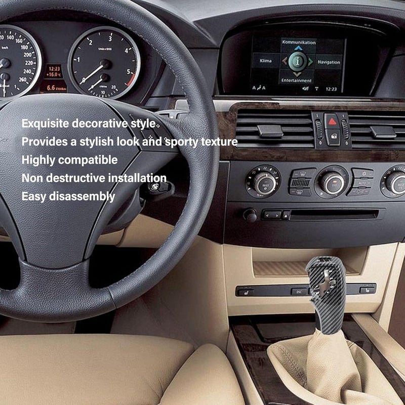 إكسسوارات غطاء ناقل الحركة، غطاء زخرفي لذراع ناقل الحركة، غطاء تشذيب ذراع ناقل الحركة، غطاء زخرفي لذراع التوجيه بديل لسيارات الفئة الخامسة E60 E61 موديل 2008-2010 (بتصميم ألياف الكربون) - Image 5