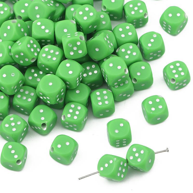 Generic Handmade Acrylic Dice Double Color Black And White Earrings Jewelry Necklace Keychain Pendant for DIY Crafts Fashionable Simple Design 10mm grass green inclined hole diameter about 2mm 30/bag