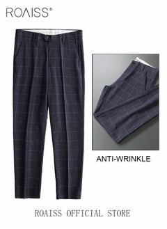 roaiss Young Men's Suit Pants Straight Fit British Plaid Thin Section Business Casual Pants Cropped Pants  - Image 3