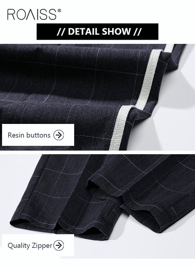 roaiss - Young Men's Suit Pants Straight Fit British Plaid Thin Section Business Casual Pants Cropped Pants - Image 1