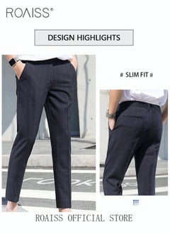 roaiss Young Men's Suit Pants Straight Fit British Plaid Thin Section Business Casual Pants Cropped Pants  - Image 4