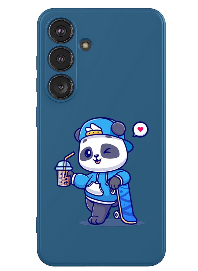 Theodor Protective Slim Fit Case Liquid Silicone Cover with Full Body Protection Anti-Scratch Shockproof Case For Samsung Galaxy S25 (Blue) - Panda having Drink - Image 1