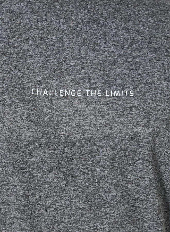 Styli Minimal Slogan Print Melange Knit T-Shirt